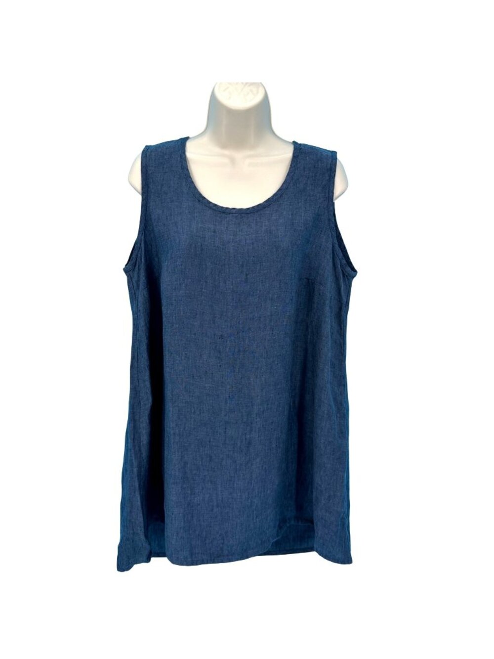 NWOT Flax Womens Oversized Blue 100% Linen Sleeveless Tunic Top/Short Dress S